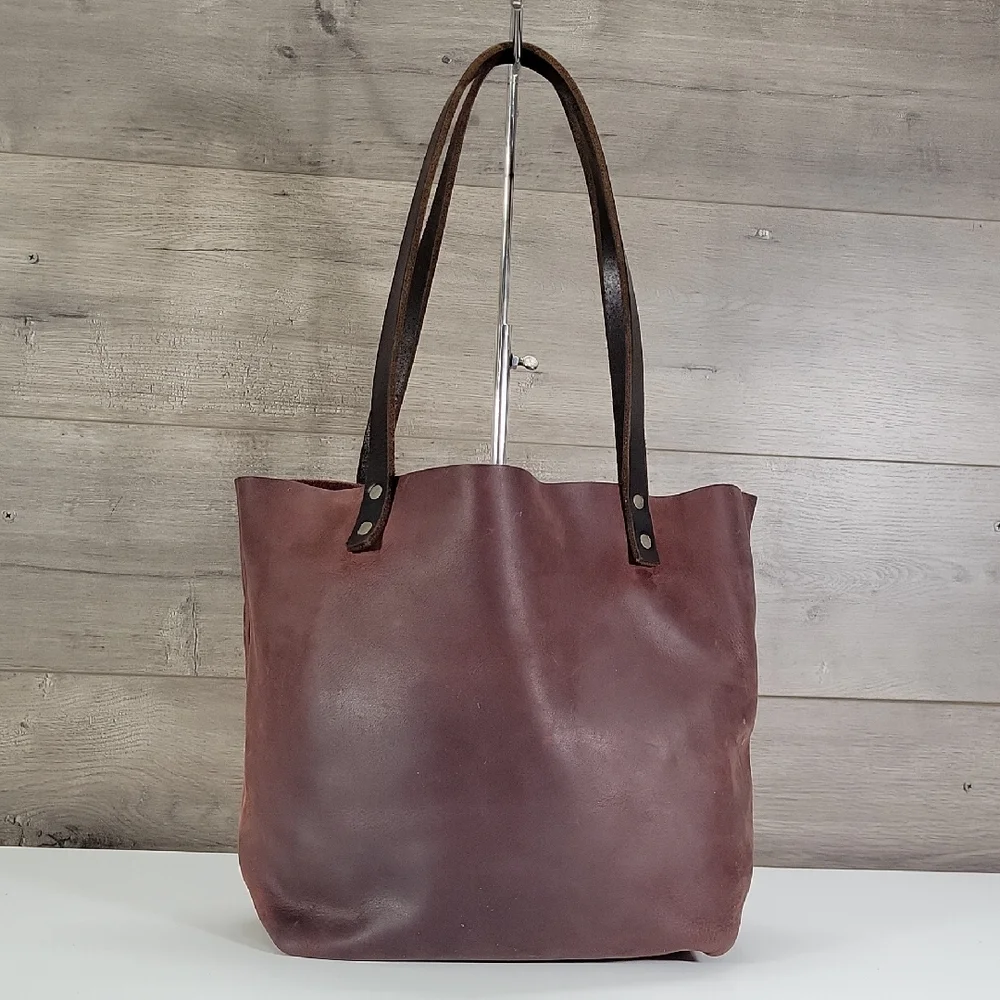 Portland Leather Goods Thick Leather Tote Bag in Burgundy
